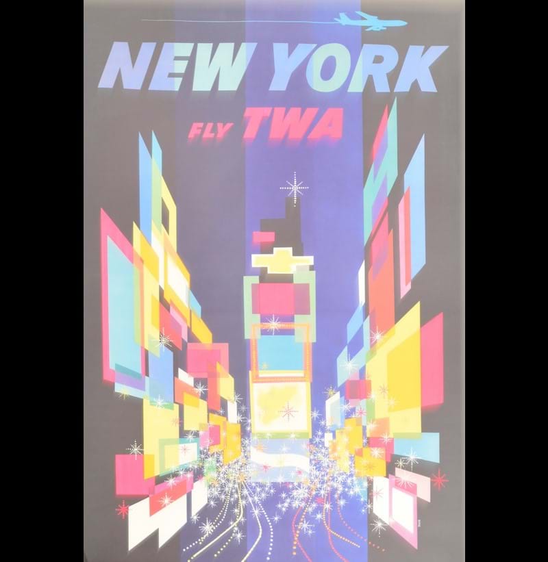 DAVID KLEIN (1918-2005); a large poster lithograph in colours, c.1960 "New York, Fly TWA".