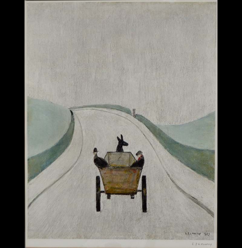 LAURENCE STEPHEN LOWRY R.A. (1887-1976); a signed limited edition coloured print "The Cart".